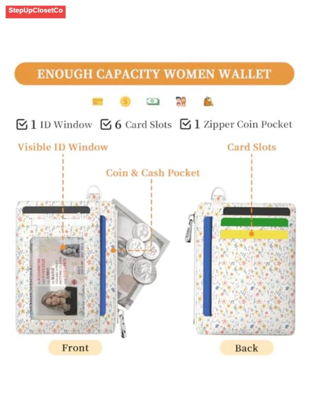 Floral Slim RFID Blocking Card Holder Wallet with Wristlet Key Chain